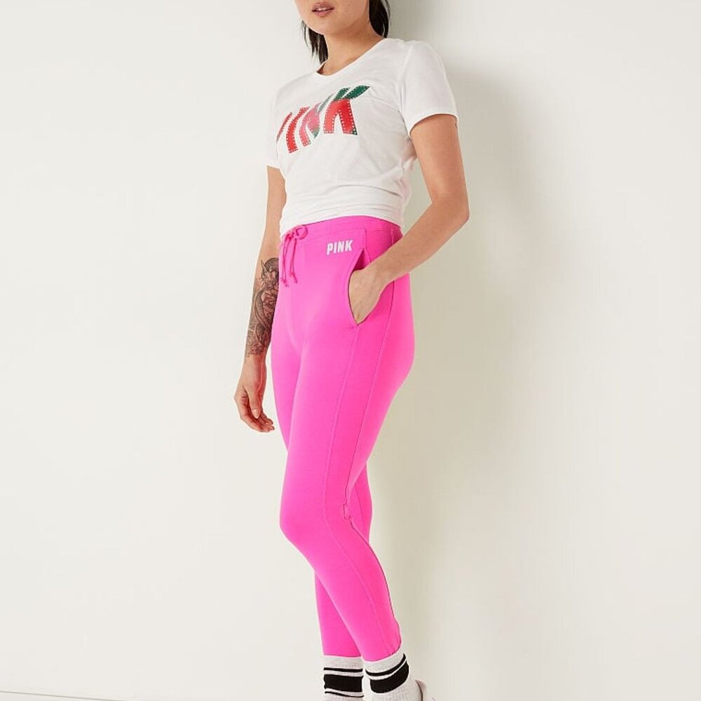 Victoria's Secret PINK Campus Joggers Pink High Waist Medium Activewear NWT